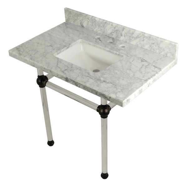 Kingston Brass 36" x 22" Carrara Marble Vanity Top w/Clear Acrylic Console Legs, Carrara Marble/Oil Rubbed Bronze KVPB3630MASQ5 - main